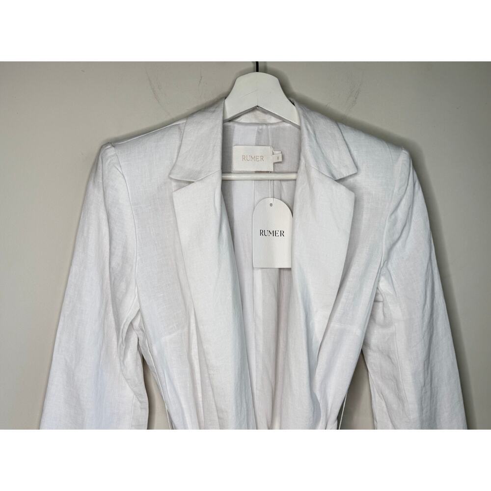 Rumer Lou Lou Long Sleeve Notch Lapel Mini Blazer Dress White Linen Size XS NWT - Picture 3 of 11